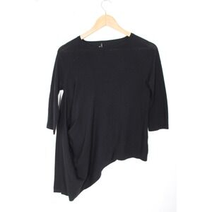 Theory P Petite Nali Preen Black 100% Wool Drape Side 3/4 Sleeve Sweater